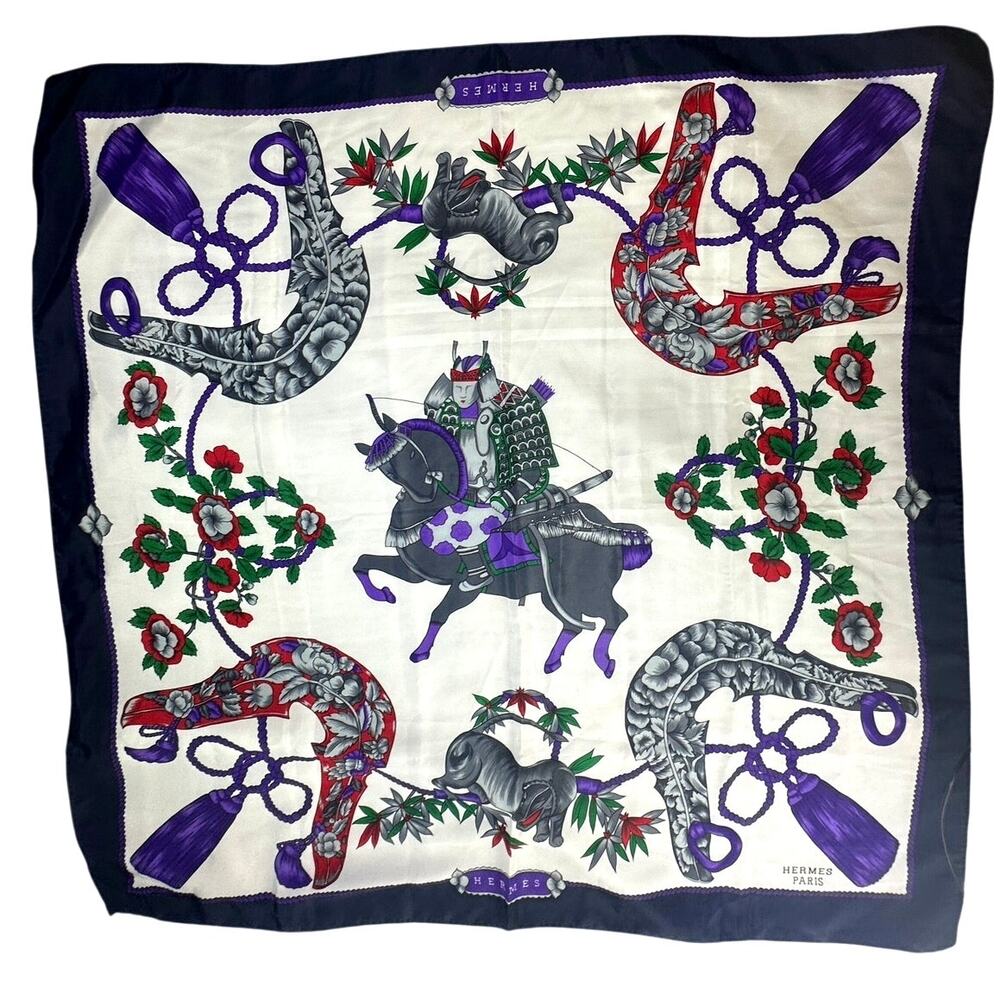 Hermes Silk Scarf Grand Geste Samurai Japanese Warrior Horse Silk Twill 90cm